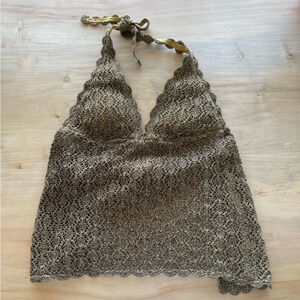 Becca by Rebecca Virtue metallic crochet halter swim suit top size small